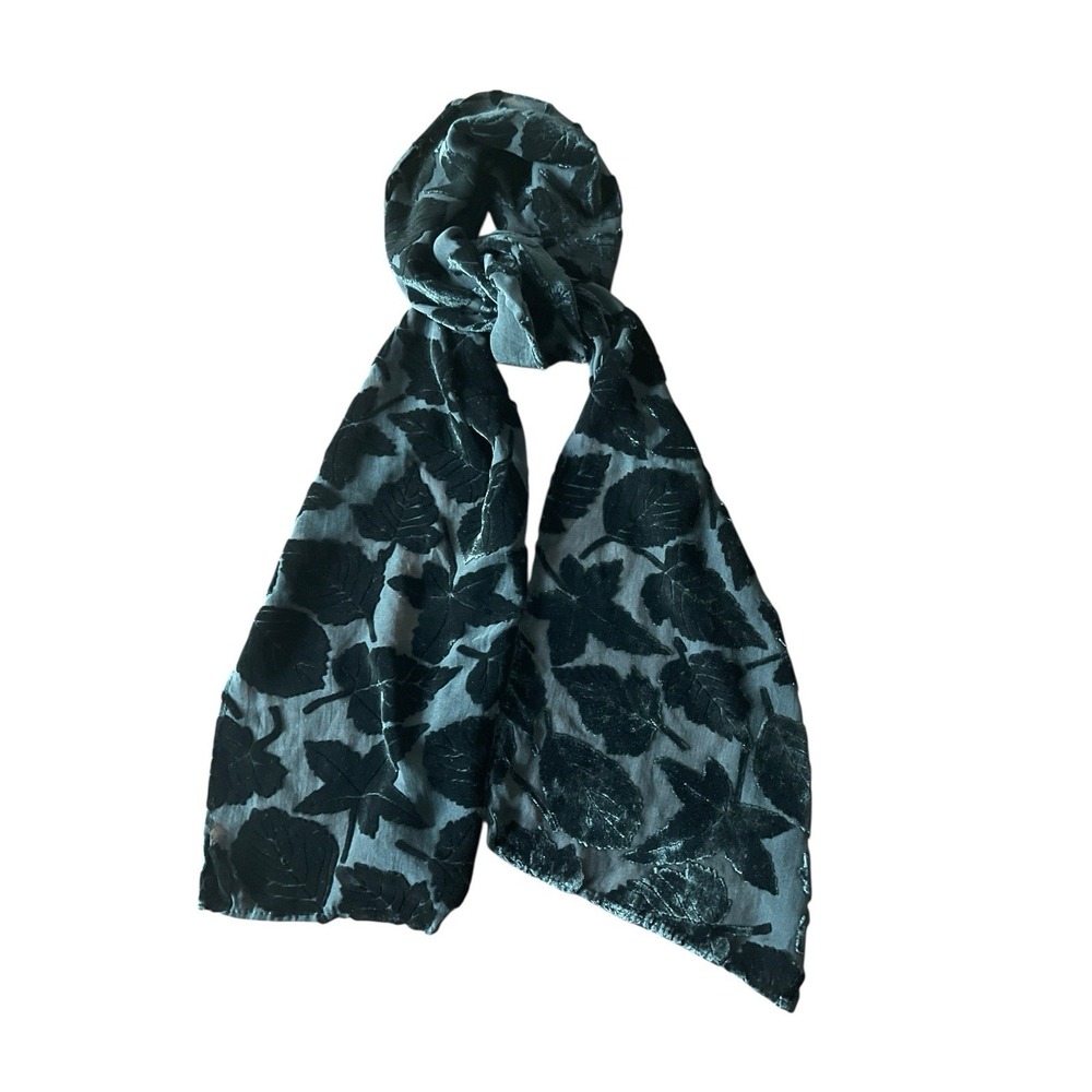 Burnout Velvet Scarf  Black Leaf Pattern Sz 50x7 Witchy Fall Whimsigoth